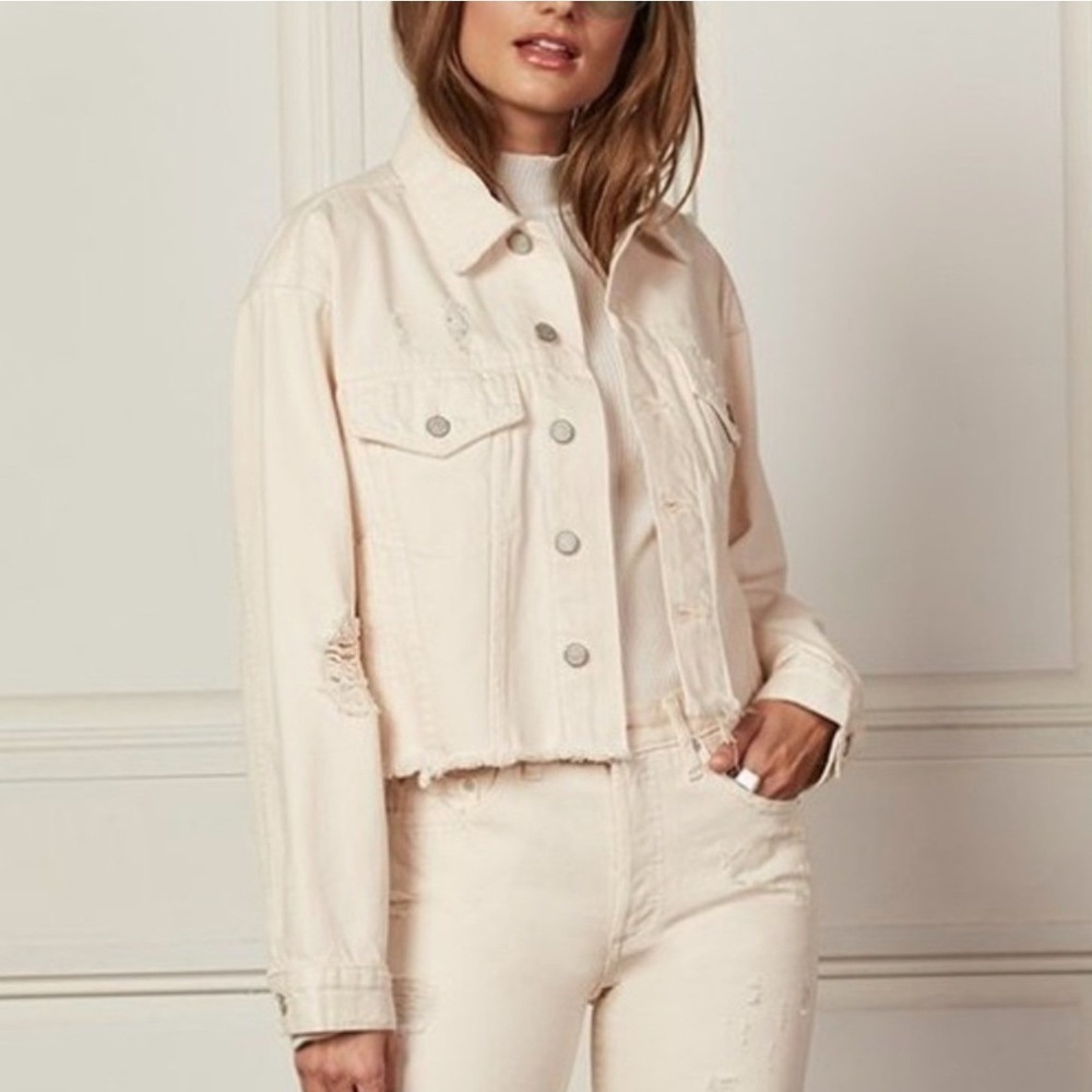 BOYISH‎ Harvey Distressed Raw Hem Denim Jacket in Rosemarys Baby